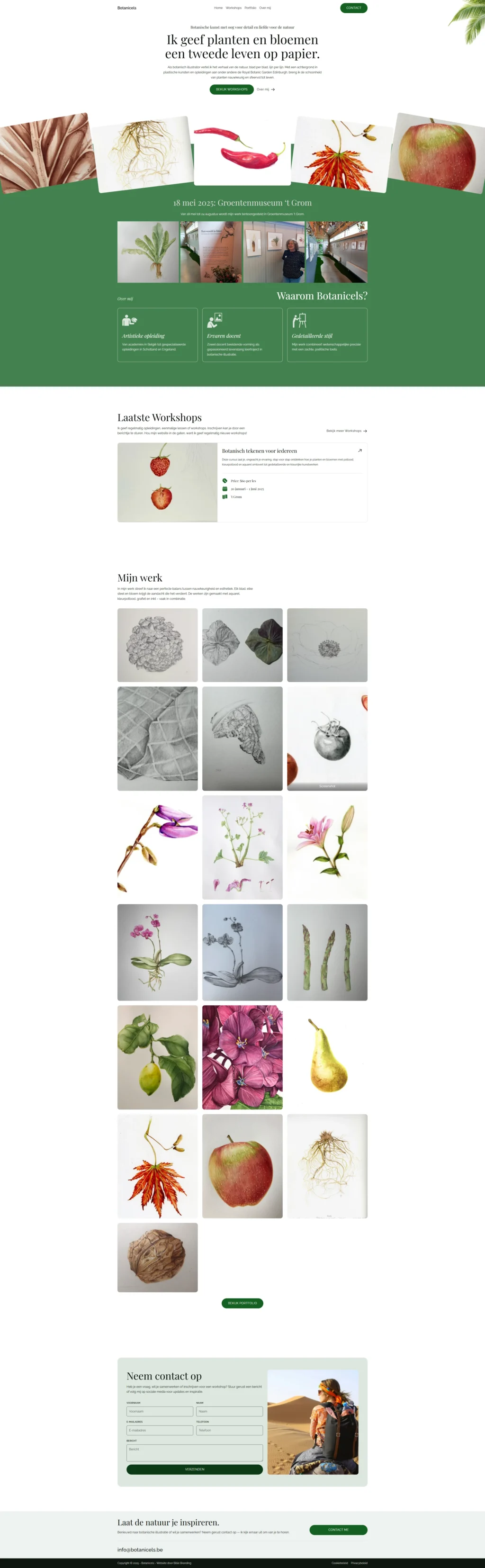 A website showcasing a variety of plants and vegetables, highlighting their colors and shapes in an organized manner.