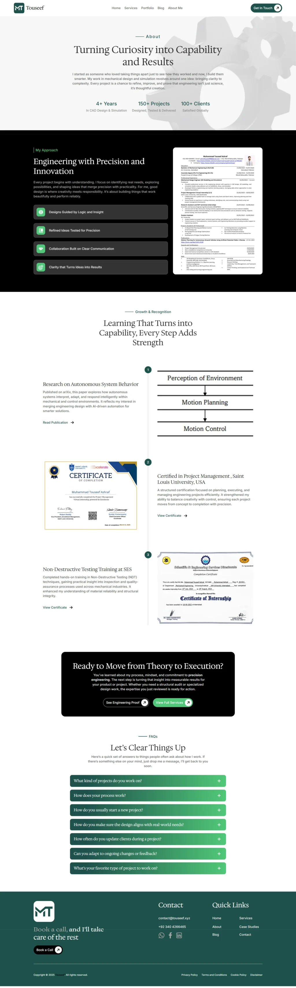 Professional profile of Muhammad Touseef, styled to establish authority as a digital transformation consultant.