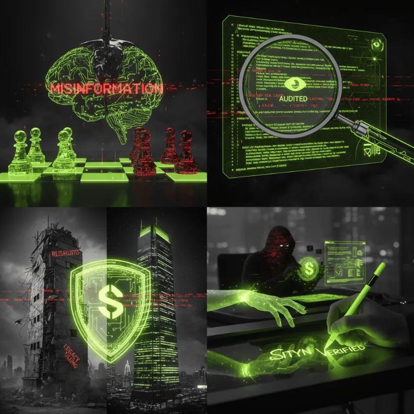 A high-contrast futuristic render depicting AI data poisoning and brand sabotage in 2026, showcasing how Sityn protects data integrity and prevents toxic AI associations for B2B firms.