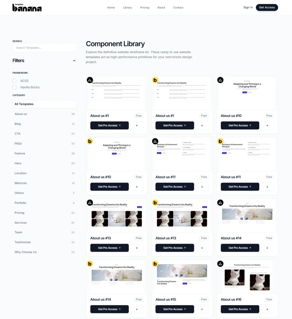 A comprehensive library of UI blocks designed by our web dev company, demonstrating web page design best practices for modular builds.