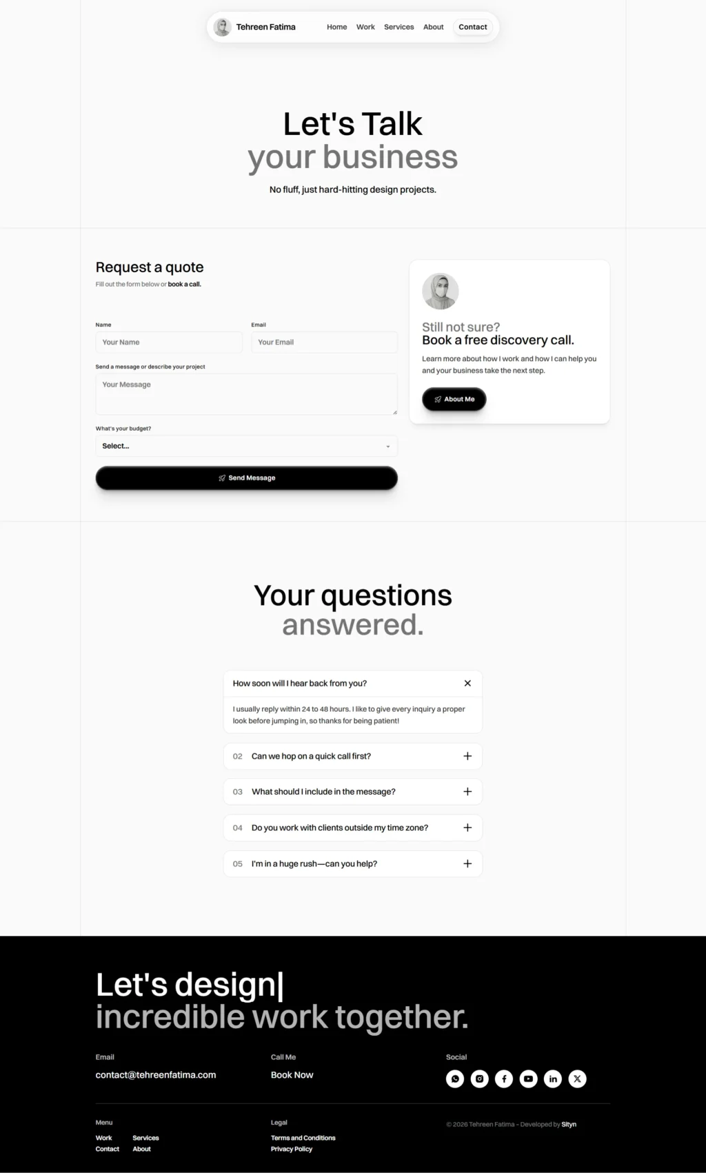 A sleek contact interface designed by a landing page design agency, optimized for frictionless user inquiries.