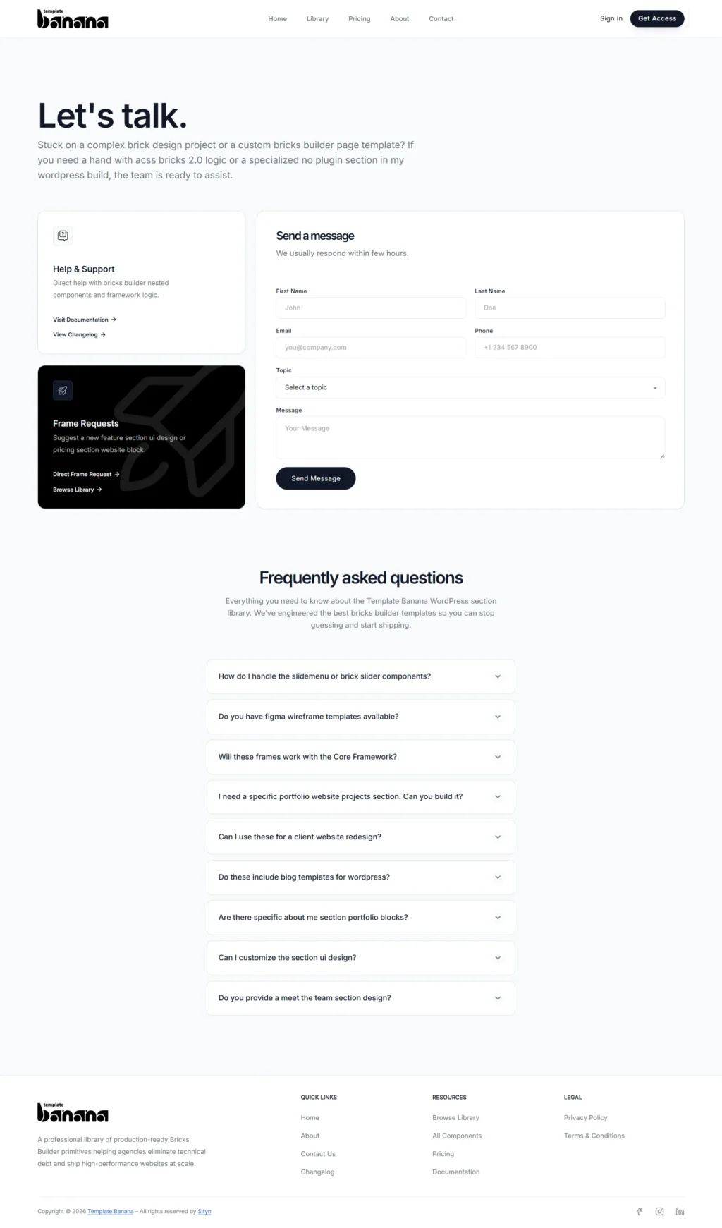Support and inquiry interface for TemplateBanana users, featuring responsive web design best practices and clean contact UX.