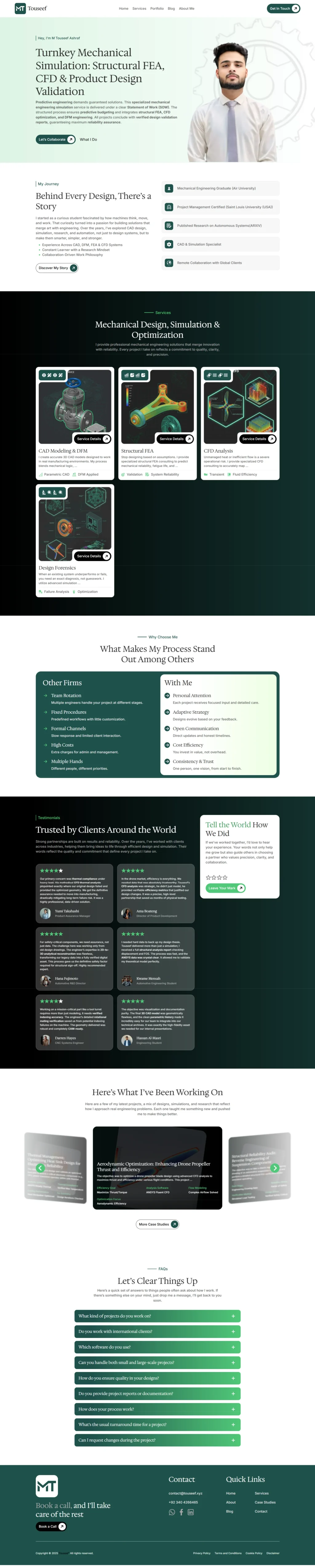 The primary hub for touseef.xyz featuring professional web development and a clean Bricks Builder layout for a technical leader.