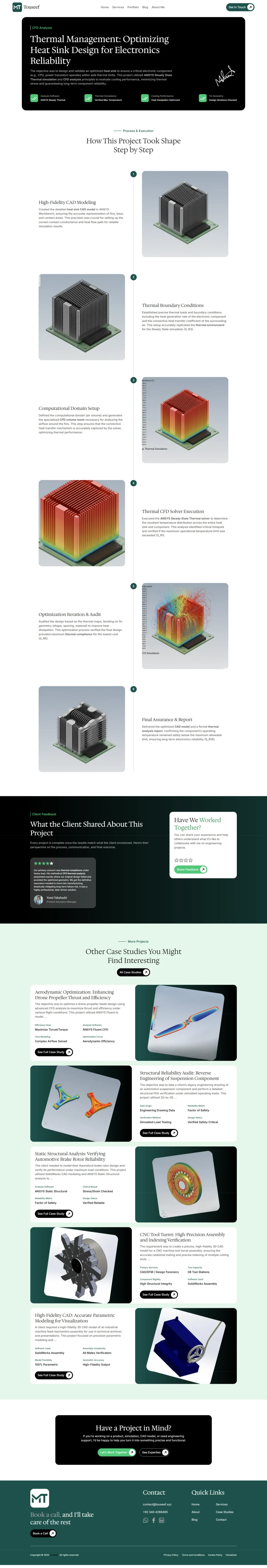 A complex thermal management case study page, utilizing product digitalization logic to showcase real-world engineering results.