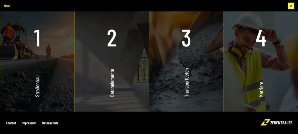 A technical mega menu layout showcasing website design for engineering companies with a focus on navigation and service hierarchy.