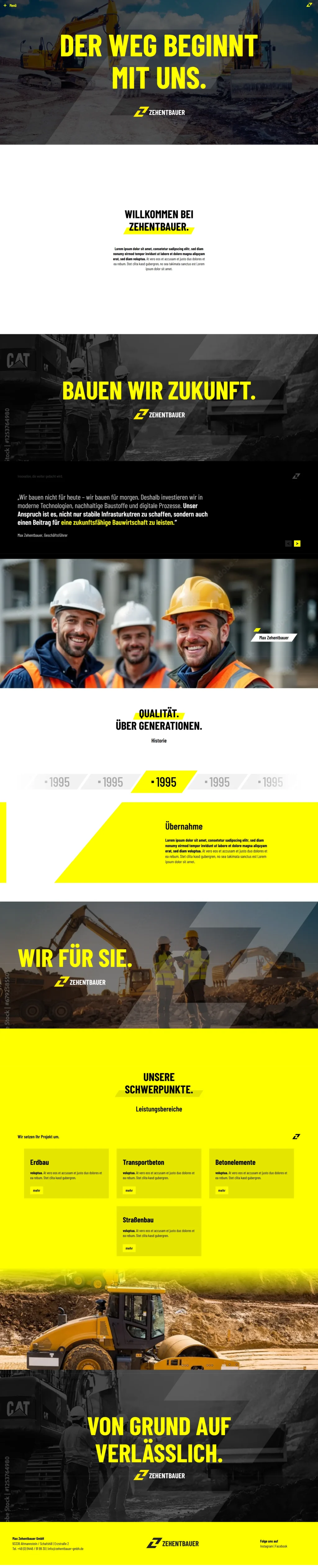 A modern industrial homepage preview for Zehentbauer, demonstrating manufacturing website development and a clean Bricks Builder infrastructure.