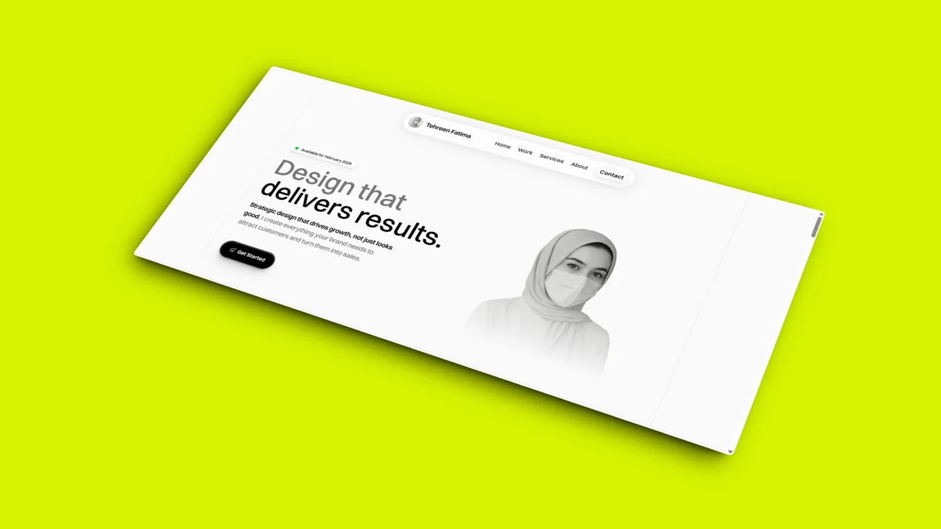 A high-performance hero section for a creative ad agency portfolio, featuring a minimalist best designed websites layout for Tehreen Fatima.