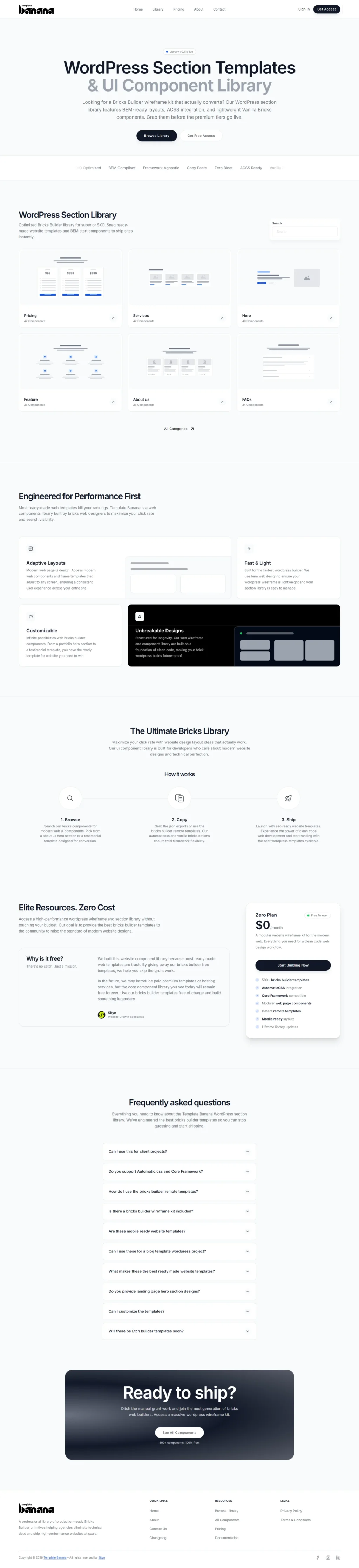 A full-page preview of TemplateBanana, acting as the best website creator for agencies seeking lightning-fast customized web assets.