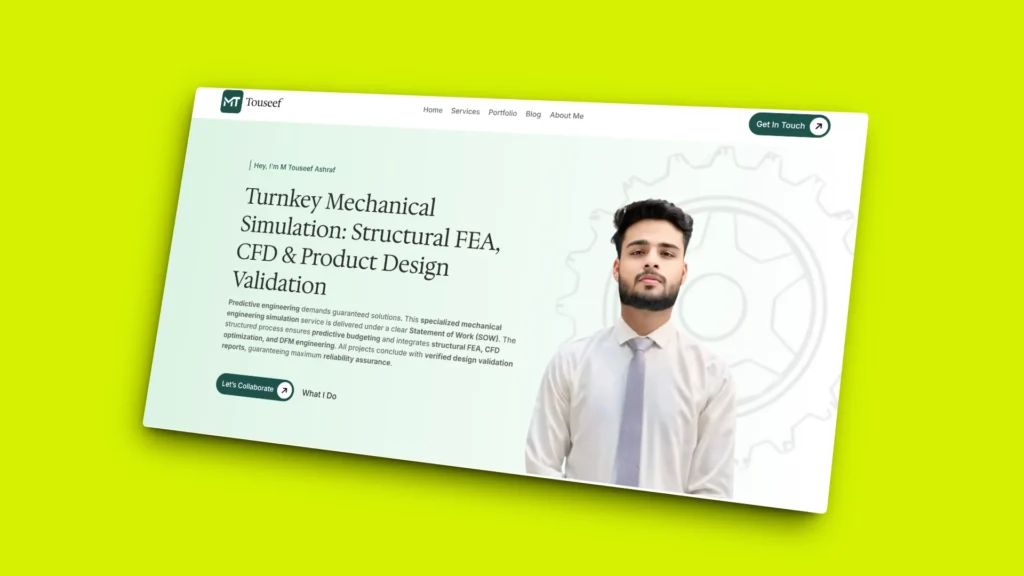 igh-performance engineering web design hero section for touseef.xyz, developed by Sityn to demonstrate elite website design for engineering standards.